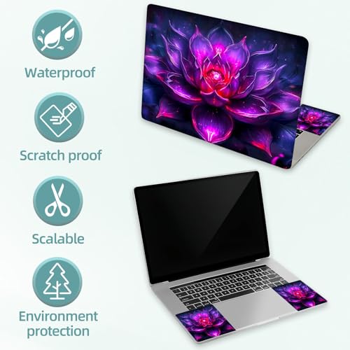 Universal Laptop Skin Decal, 3-Piece Vinyl Protector for 12 13 14 15.6" Notebook, Waterproof Anti-Scratch, Easy Trim & Bubble-Free Finish, Purple Glowing Lotus - color: Purple Glowing Lotus