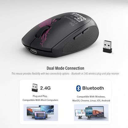 Wireless Mouse (Bluetooth+2.4G) Rechargeable Portable Silent Computer Mouse with Quiet Click and 3 DPI for Laptop/PC/Mac/MacBook/Chromebook/Surface Pro/iPad/Tablet (Whale2) - color: Whale2