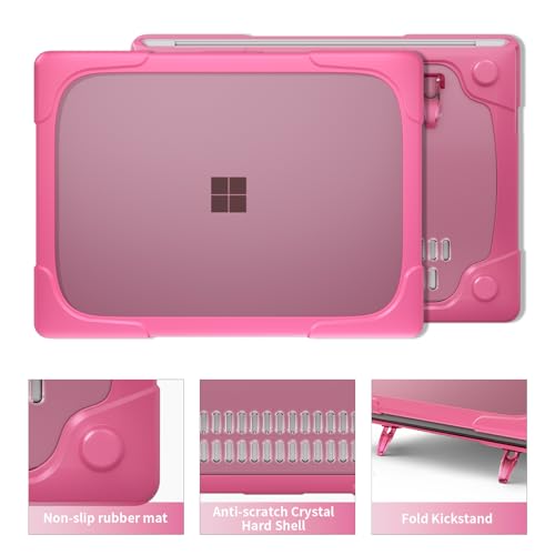 Batianda Durable Stand Case for Microsoft Surface Laptop 13.8 Inch, Pink | Ergonomic Foldable Stand, Heavy Duty Matte Hard Shell, Fits 2024-2026 Surface Laptop 7/8th Edition for Business 13.8 Inch - color: Pink