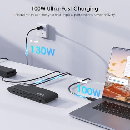 WAVLINK Docking Station, DisplayLink Dock with 3 Monitor for Mac & Windows, 13-in-1 with 100W Charging, 3 HDMI, 5 USB Ports, Ethernet, SD/TF, Audio