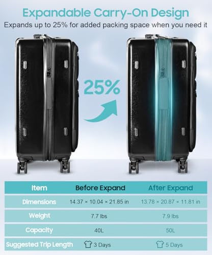 Carry On Luggage 20x14x9 Airline Approved, 20 Inch Spinner Suitcase with Front Laptop Pocket, USB A & C Ports, TSA Lock, Expandable Hardshell Carry-on Bag with Wheels, Hybrid Front Access - color: Black, size: 20 inch