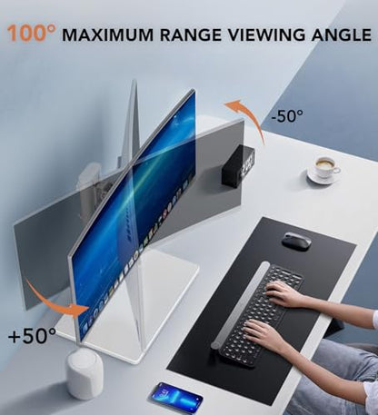 Hemudu Single LCD Computer Monitor Free-Standing Desk Stand Riser for 13 inch to 32 inch Screen with Swivel, Height Adjustable, Rotation, Holds One (1) Screen up to 77Lbs(HT05W-001) White - color: White