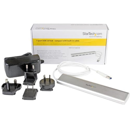 StarTech 7-Port USB-A Hub 5Gbps, Bus or Self-Powered with 20W (ST73007UA) | USB-A to 7x USB-A, Overcurrent protection, USB event monitoring, 20W adapter for high-power SSDs