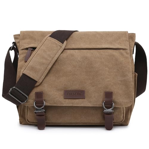 Large Vintage Canvas Messenger Shoulder Bag Travel Crossbody Purse Briefcase Business Bag for 15inch Laptop - color: Brown