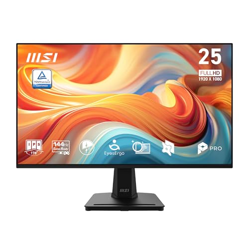 msi PRO MP251 E14L 24.5-inch IPS 1920 x 1080 (FHD) Computer Office Monitor, 144Hz, Free-Sync, HDR Ready, HDMI, VGA Port,VESA Mountable, Tilt, 4-Side Slim Bezel,1ms, Black - style: Pro Mp251 E14L