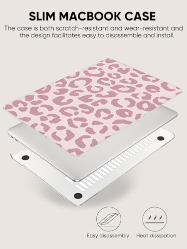 Seorsok Compatible with MacBook Air 13 Inch Case 2022 2021 2020-2018 Release A1932 A2179 M1 A2337 Touch ID,Leopard Grain Plastic Hard Shell Case with Keyboard Cover,Pink Leopard Cheetah Pattern - color: Pink
