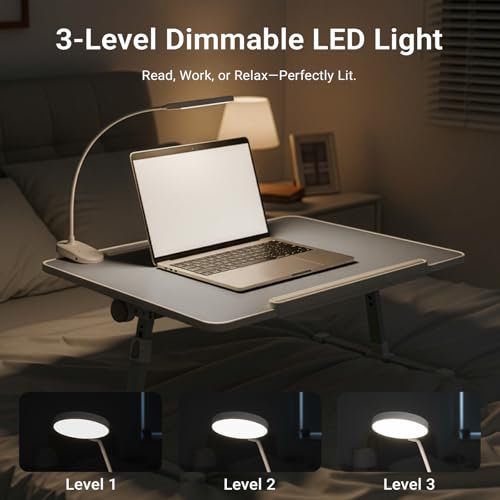iXTRA Adjustable Laptop Lap Desk with Cooling Fan USB Light for Adults - color: Grey,70x45cm