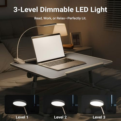 Adjustable Laptop Lap Desk with Cooling Fan USB Light for Adults - color: Grey,70x45cm
