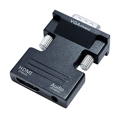 DTECH Directional HDMI to VGA Adapter with 3.5mm Audio Port (Laptop HDMI Source Output to VGA TV) for Old Computer Monitor PC Projector 1080P Video (Female HDMI in, Male VGA Out)