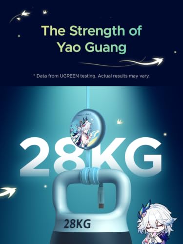 UGREEN Nexode 100W Retractable Cable Honkai: Star Rail, Glacier Blue, 3.3FT | USB C Charger Cable for iPhone 17/16, MacBook Pro/Air, Galaxy S26/S25, iPad Pro/Air, Pixel 10/9, Switch, AirPods - color: Glacier Blue
