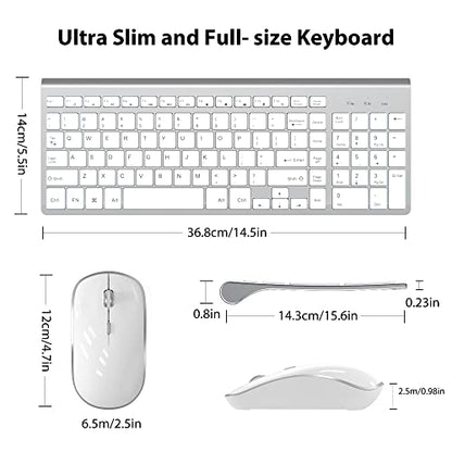J JOYACCESS Wireless Keyboard and Mouse, Slim Wireless Keyboard Mouse with Numeric Keypad Compatible with iMac Mac PC Laptop Tablet Computer Windows (Silver White) - color: silver