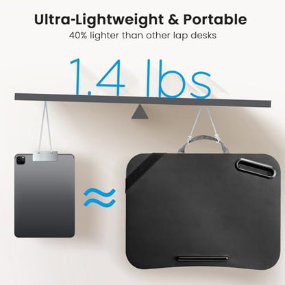 HUANUO Laptop Lap Desk, Fits up to 15.6-Inch Laptops and Tablets, Portable Lap Desk with Cushion, Phone Holder and Storage Bag, Black Lapdesk for Home Office or Dormitory
