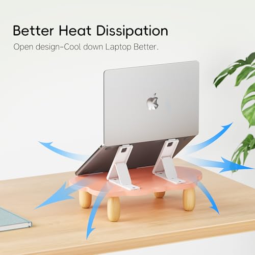 AFOOYO Adjustable Wood Laptop Stand, Ergonomic Height Angles Computer Stand, Cloud-Shaped Holder Riser Notebook Stand for Desk Compatible with Air, Pro, Dell, HP, Lenovo More 10-17.3" Laptops, Pink - color: Pink