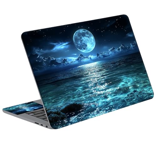 Universal Laptop Skin Sticker Decal with 2 Wrist Pad Skins, Waterproof Scratch Vinyl Cover for 11–15.6 Inch MacBook, HP, Dell, Lenovo, Cutable & Reusable,Full Moon Sea Landscape - color: Full Moon Sea Landscape
