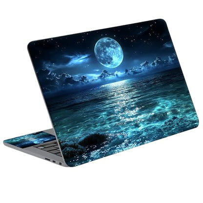 Universal Laptop Skin Sticker Decal with 2 Wrist Pad Skins, Waterproof Scratch Vinyl Cover for 11–15.6 Inch MacBook, HP, Dell, Lenovo, Cutable & Reusable,Full Moon Sea Landscape - color: Full Moon Sea Landscape