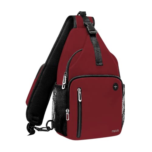MOSISO Sling Backpack Bag, Crossbody Shoulder Bag Travel Hiking Daypack Chest Bag with Front Square Pocket&USB Charging Port - color: Wine Red