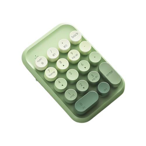Typewriter Style Number Keypad Wireless 2.4G/Bluetooth/USB-C Wired | Rechargeable Numeric Pad Linear Membrane Switch 18-Key NKRO Retro Round Keycaps Portable for Multi-Device, Matcha Green