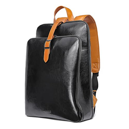 CLUCI Leather Backpack for Women, 15.6 inch Laptop Bag, Large Genuine Work Backpack Travel Back - color: 0-3 Black With Brown