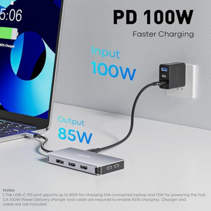 UANTIN USB C Docking Station Dual Monitor, Laptop Docking Station 3 Monitors Triple 4K 60Hz Display with 2 HDMI, DisplayPort, 1Gbps Ethernet, 100W PD, 2 USB-C Data, USBC Dock for Dell, HP, Lenovo, etc