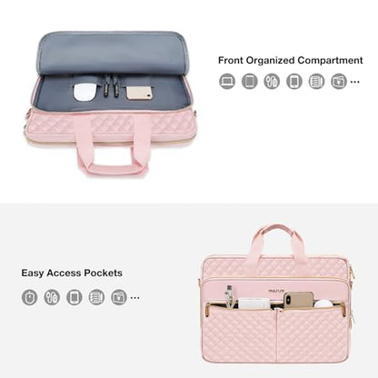 MOSISO 17-17.3 inch Laptop Bag, Laptop Briefcase Messenger | Compatible with Dell, HP, Lenovo, Asus, Acer, Square Quilted Computer Bag Work Office Business with 3 Pockets&Strap, Pink - color: Pink, size: 17.3 inch