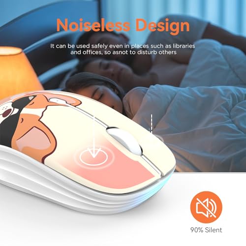 FMOUSE Cute Wireless Mouse, Bluetooth & 2.4GHz Dual Mode with USB Receiver, Silent Click, AA Battery Powered, for Kids Students Teen Girls, Compatible with Laptop Mac iPad PC (Cool French Bulldog) - color: Cool French Bulldog