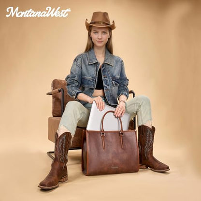 Montana West Laptop Tote Bag for Women 15.6 Inch Computer Bags Business Office Work Briefcase With Adjustable Shoulder Strap - color: Coffee