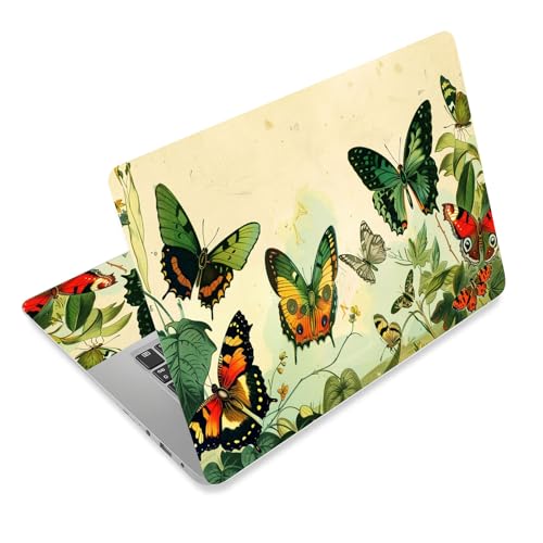 Laptop Skin Sticker Decal for 12 13 13.3 14 15 15.6 in, Universal Vinyl Waterresistant Protector Cover for Notebook PC Netbook, Computer Decor for Women Girls Retro Floral Butterfly - color: Retro Floral Butterfly