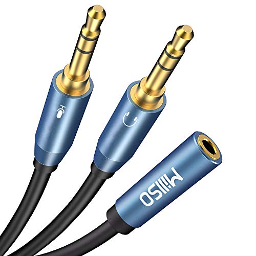 MillSO Headset Splitter, CTIA 3.5mm 2 Male to 1 Female Headphone Adapter with Separate Microphone and Headphone Jack for Gaming Headset to PC - 30CM/12inch - color: Blue