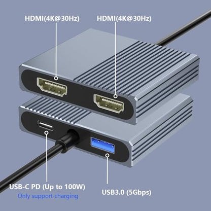 USB C to Dual HDMI Adapter for 2 Monitors, 4-in-1 HDMI Splitter for Dual Monitors Extended Display Support SST/MST with USB3.0/100W PD, USB C Docking Station Double Monitor for MacBook/Dell/HP Laptop