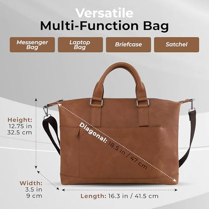 Laptop Bag Vegan Leather Messenger Shoulder Bag - 15.6" Laptop Briefcase with Luggage Strap - Cross Body (Black)
