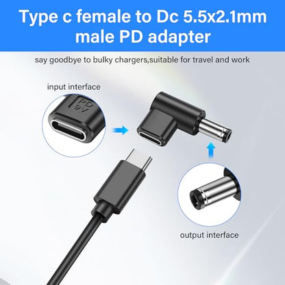 90 Degree DC 5.5 x 2.1mm to USB C Adapter,9V DC 5521 Male to USB Type C PD Emulator Trigger for LED Light、Router、Mobile Power Supply （4-Pack）