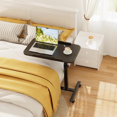 Furist Bed Desk Adjustable Overbed Bedside Table Rolling Laptop Tray Desk Cart Height Portable Mobile Sit Stand Table Tilting Hospital Bed with Wheels - color: Black