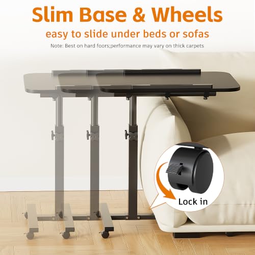 Furist Bed Desk Adjustable Overbed Bedside Table Rolling Laptop Tray Desk Cart Height Portable Mobile Sit Stand Table Tilting Hospital Bed with Wheels - color: Black