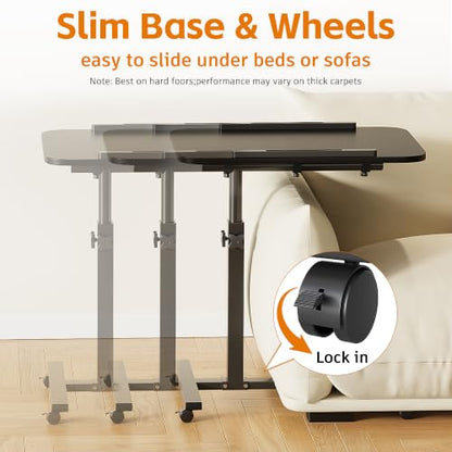 Furist Bed Desk Adjustable Overbed Bedside Table Rolling Laptop Tray Desk Cart Height Portable Mobile Sit Stand Table Tilting Hospital Bed with Wheels - color: Black