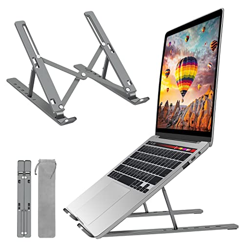 Laptop Stand, Aluminum Full Coverage Non-Slip Rubber Adjustable Ergonomic Portable Laptop Holder, Foldable Computer Stand 6 Angles Anti-Slip Riser Compatible with 4-17 inch - color: Upgrade Grey