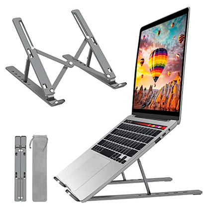 Laptop Stand, Aluminum Full Coverage Non-Slip Rubber Adjustable Ergonomic Portable Laptop Holder, Foldable Computer Stand 6 Angles Anti-Slip Riser Compatible with 4-17 inch - color: Upgrade Grey