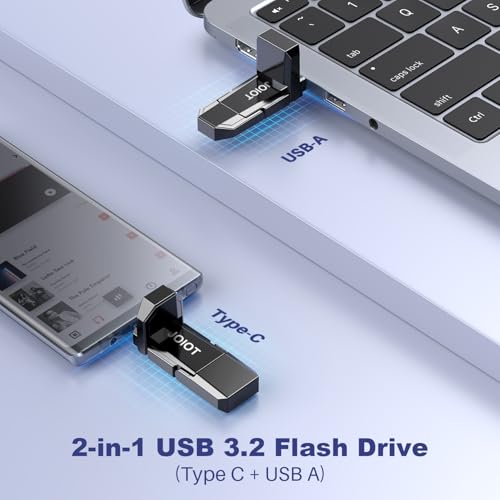 JOIOT USB C Flash Drive 256GB Up to 450MB/s Dual Type-C & USB-A USB 3.2 Solid State Drive USB-C Thumb Drive Compatible with iPhone 15/16/17 Series Smartphone Tablet Laptop Car Smart TV Game Console - size: 256GB (USB 3.2), style: 1 Pack