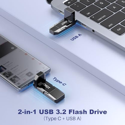 JOIOT USB C Flash Drive 256GB Up to 450MB/s Dual Type-C & USB-A USB 3.2 Solid State Drive USB-C Thumb Drive Compatible with iPhone 15/16/17 Series Smartphone Tablet Laptop Car Smart TV Game Console - size: 256GB (USB 3.2), style: 1 Pack