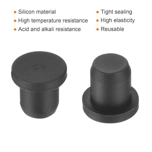 uxcell High Temp Silicone Plug Mount Dia 7.5mm/0.3 inch t Shaped Rubber Stopper Hole Plugs for Powder Coating Plating Waterproof Plugs Sealing Plugs Black Pack of 12(OD 10.5mm) - size: 7.5x10.5mm