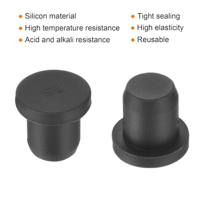 uxcell High Temp Silicone Plug Mount Dia 7.5mm/0.3 inch t Shaped Rubber Stopper Hole Plugs for Powder Coating Plating Waterproof Plugs Sealing Plugs Black Pack of 12(OD 10.5mm) - size: 7.5x10.5mm
