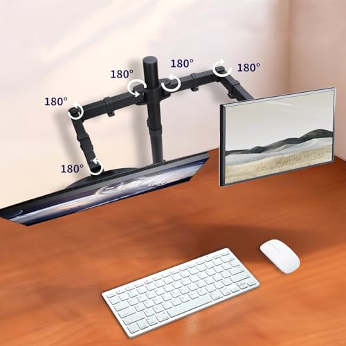 Black Dual Monitor Arm Mount for 13-27 Inch Screens | Ultrawide Screens Up to 34 inch Fully Adjustable Stand with C-Clamp/Grommet Base Max VESA 100x100 Each Screen Capacity 22lbs - size: Dual Arm for 13"-27"