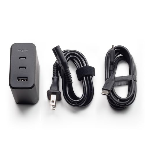 Mophie GaN 100W USB C Charger Block - 3-Port Fast Charger for MacBook, iPad, iPhone, Samsung Galaxy, Google Pixel, Laptops - with 1.5m/5ft Cable, Dual USB-C PD Ports, Black