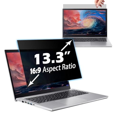 13.3 Inch Laptop Privacy Screen for 16:9 Monitors, Anti-Spying, Anti-Glare, Blue Light Filter, Removable Privacy Shield for Lenovo, Dell, HP, Acer, ASUS, and Other Computers (13.3 Inch (16:9)) - size: 13.3 Inch (16:9)