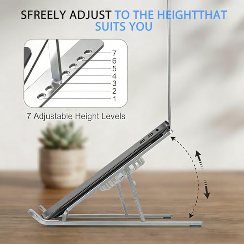Laptop Cooling Stand with Dual RGB Fans, 7-Level Adjustable Height, Aluminum Ergonomic Laptop Cooler for 11-17'' Notebook (Silver) - color: Silver