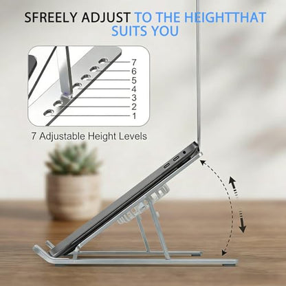 Laptop Cooling Stand with Dual RGB Fans, 7-Level Adjustable Height, Aluminum Ergonomic Laptop Cooler for 11-17'' Notebook (Silver) - color: Silver