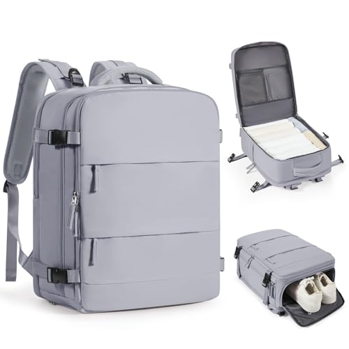 Grey Travel Backpack - Carry On Flight Approved Mochila De Viaje Personal Item - Large Backpack for Men & Women - 18x14x8 Inches - color: A-grey, size: X-Large