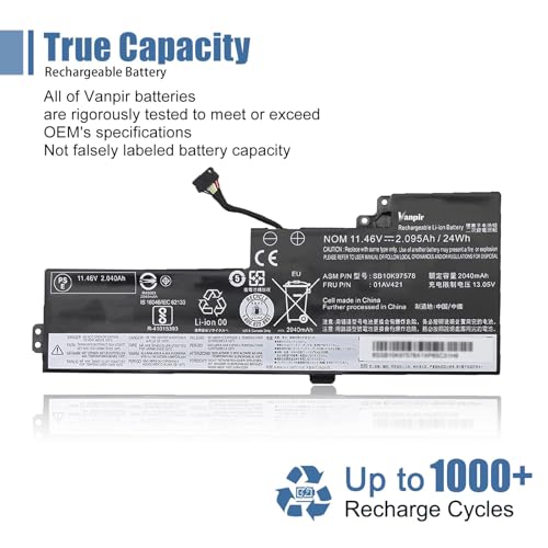 01AV421 T470 T480 Laptop Battery Replacement for Lenovo ThinkPad A475 A485 TP25 Series Notebook SB10K97578 01AV419 01AV420 01AV489 SB10K97576 SB10K97577 11.46V 24Wh 2095mAh 3-Cell - size: 9.80*3.58*0.33 inch 01AV421