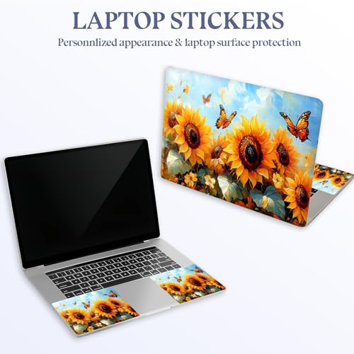 Universal Laptop Skin Sticker Decal,15.6 Inch Laptop Vinyl Cover for 13" 14" 15.6" Laptop,Scratch-Resistant Waterproof Protector Wrap,Reusable with Wrist Pads,Sunflower Butterfly Field - color: Sunflower Butterfly Field