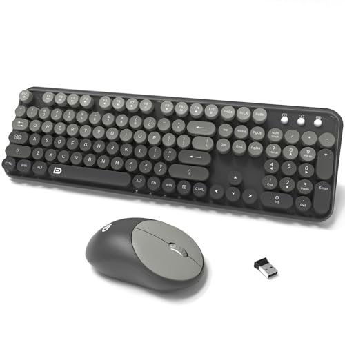 Wireless Keyboard and Mouse Combo, Retro Typewriter Style Round Keys, 2.4G Wireless Black and Grey Keyboard with Clicky Bubble Keys for PC Laptop and Desktop - color: Black Gray
