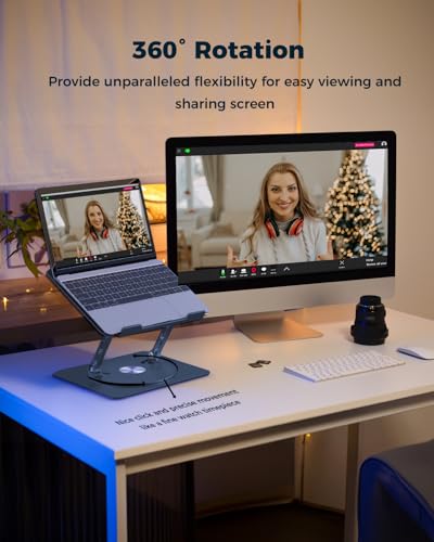 Aoviho 360° Rotating Laptop Stand for Desk | Adjustable, Foldable, Portable Aluminum Ergonomic Riser | Compatible with MacBook, Dell, HP & All Laptops 10-16 inch - color: Navy Blue